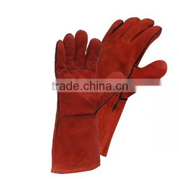 Cow split single palm heat resistance long welding gloves