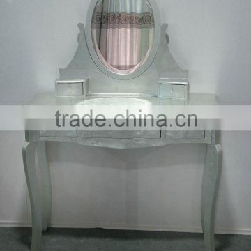 European style simple silver dressing table with mirror and chair
