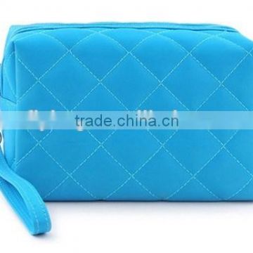 Blue Polyester Embroidery Cosmetic Pouch