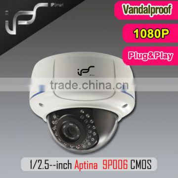 IPS 1/2.5inch 1080P vandalproof varifocal dome IP camera support ONVIF POE P2P IPS-EA1824V