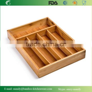Bamboo Cutlery Tray with 5 Compartments, ideals for utensils, accessories and cosmetics