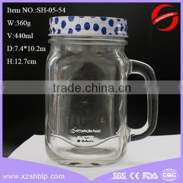 440ml embossed glass maons jar with screw lid and straw factory price honey bottle