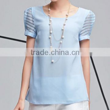2015 new fashion wholesale t shirt short sleeve sheer blue summer t shirt