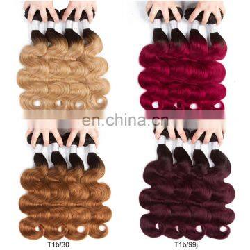 Factory wholesale two tone ombre human hair extensions 100% virgin Brazilian hair weave bundles alibaba express china supplier