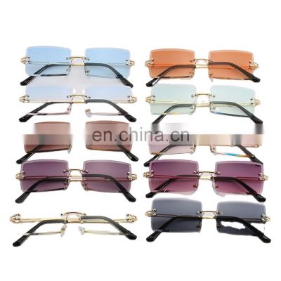 2021 New Style Small Square Rectangle Rimless Sunglasses Sun Glasses Shades Hot Sales