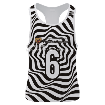 Customized White and Black Singlet of Good Quality with Number 6
