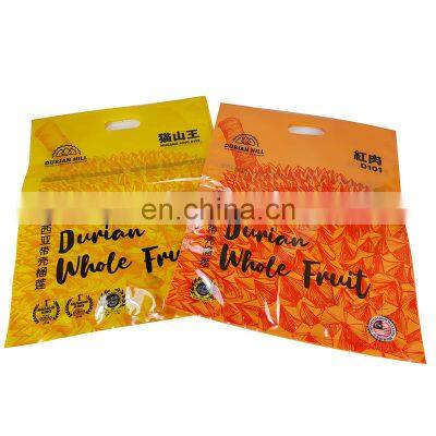 ODM printing sac plastique Malaysia Durian frozen fruit food package three side seal nylon packaging plastic bag with handle