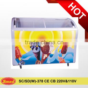 378L 220v&110v mobile glass door chest deep freezer