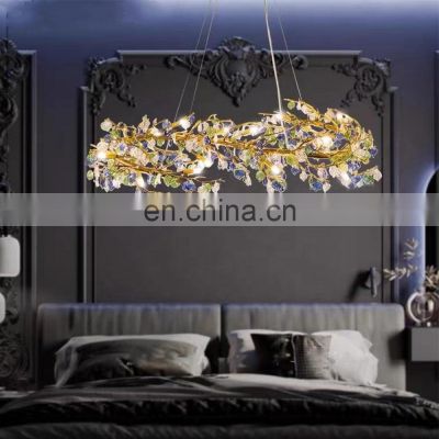 luxury modern dining room art leaf glass chandelier branch pendant light large hotel chandelier