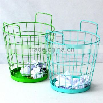Office Stationery Metal Wire Round Waste bin with handle Paper Trash Basket