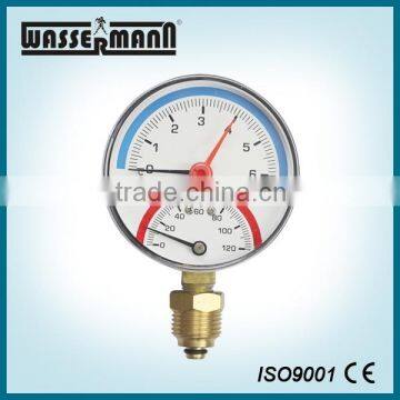 Small double pointer bimetallic pressure gauge