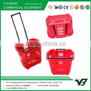 plastic shopping basket with two wheels