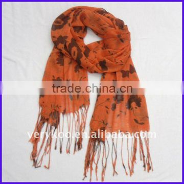Fashion Ladies Costume Flower Printed Long Polyester Scarf (FCH-11283-8)