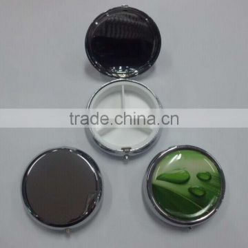 Round Pill Box With Mirror with three separate space cute pill boxes