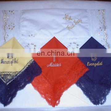 cheap outdoor 100% Cotton graceful ladies' lace with embroidered Handkerchiefs,square bandana