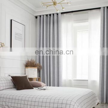 Wholesale cheap black white checked printing polyester sound proof shading blackout blind readymade window curtain