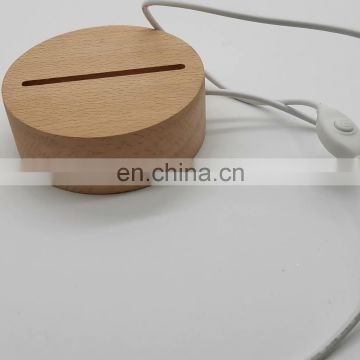 round wooden base led table lamp With USB Modern night light bases for Acrylic 3D Holder