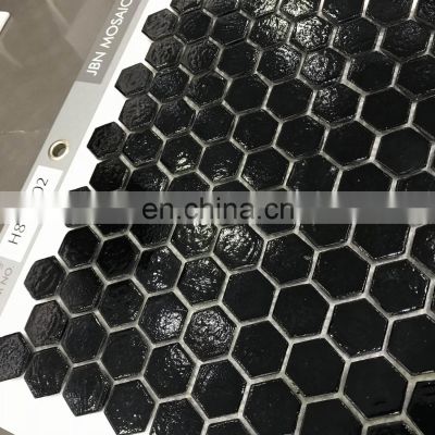Foshan Hexagon Shape Marble Texture Glass Mosaic Tile Black Color Hot Melting Glass Mosaic Tile