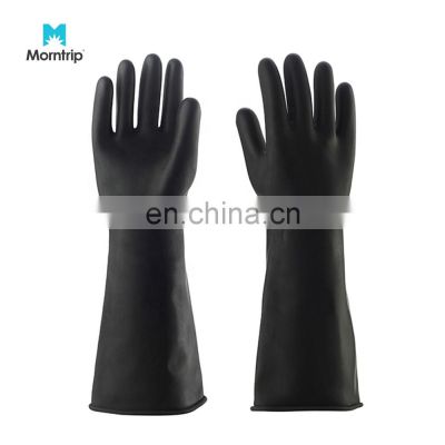 Morntrip Wholesale Chemicals resistant work long gloves chemical latex Black Industrial Rubber glove