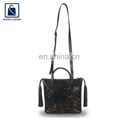 Wholesale Indian Manufacturer Supply Lady Style Drill Lining Material Tassel Decoration Gold Fittings Genuine Leather Side bag