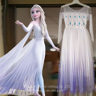 Disney Frozen Costume Princess Dress for Girls White Sequined Mesh Ball Gown