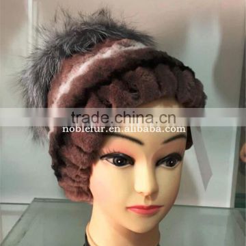 2015 fashionable rex rabbit with fox fur hat	hick thread headwear