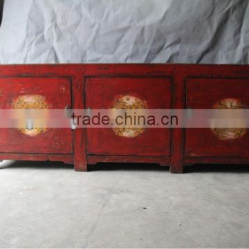 Chinese antique living room red drawing TV cabinet