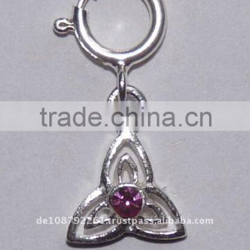 Nail piercing nail dangle 925 sterling silver TRIANGLE with pink cubic zirconia