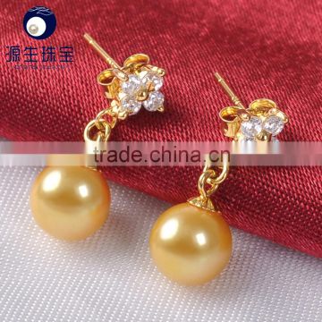 Japanese circular 7--7.5mm golden akoya pearl jewelry earrings for sales