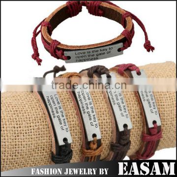 Vintage letters engraved with metal plate pu leather bracelet                        
                                                Quality Choice