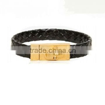 hot sale stainless steel leather bracelet for men