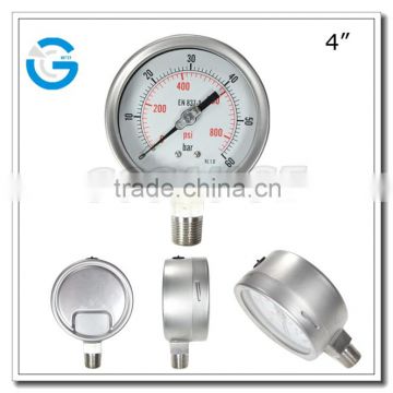 High quality 4 inch bayonet ring all stainless steel manometer with bottom mount