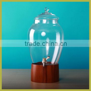 Glass drink dispenser with wooden stand