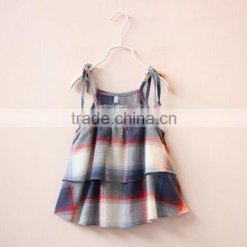Lovely Grid Design Children Girl Princess Dress With Shoulder Straps