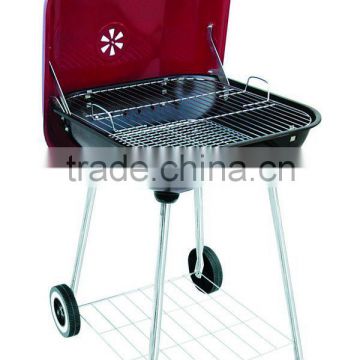Red hamburger charcoal grill trolley