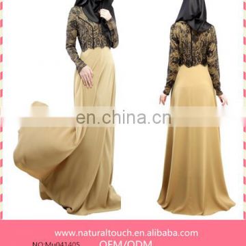 Abaya Fashion Style Lace Top Muslim Women Clothing Plus Size Maxi Dresses(Mu041405)