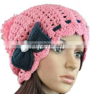 2013 New design embroidered knitted beanie hat with pom