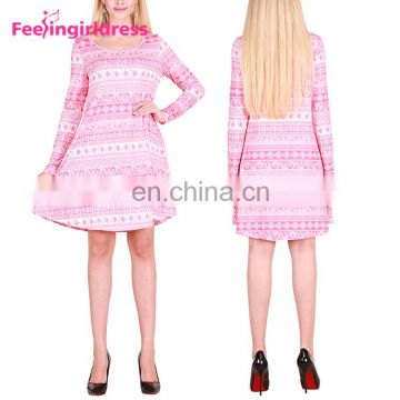 Wholesale Women Pink Knee Length Long Sleeve Christmas Party Formal Evening Dress