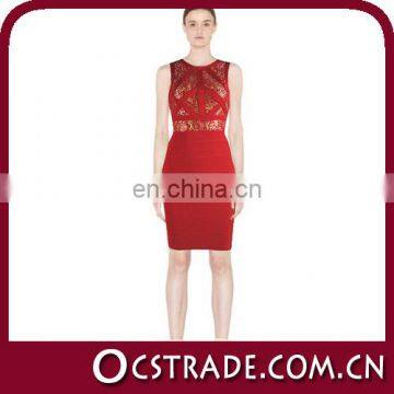 2014 red cheap bandage sleeveless chiffon lace cocktail dress