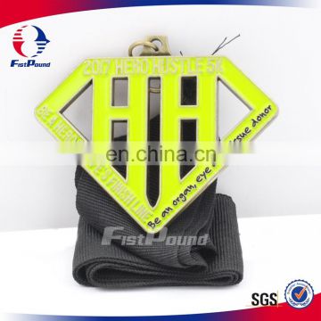 Hero Hustle 5K Medal with Fluorescent Yellow
