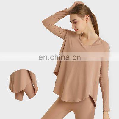 Quick Drying Oversize Yoga Gym Top Women Fitness Sports Long Sleeve T-Shirt Outdoor Activewear Loose Casual Pullover Shirt