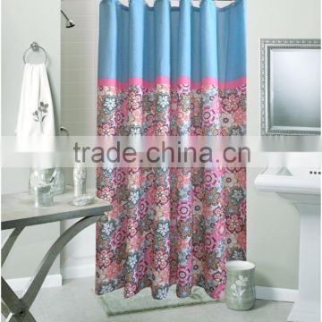 waterproof polyester bright color printed shower curtain for hotel family, flower printed bathroom curtain