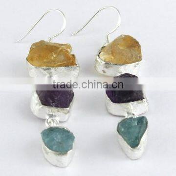 Awesome!! Multi Rough Stone 925 Sterling Silver Earring, Indian Jewellery Manufacturer, Silver Jewellery