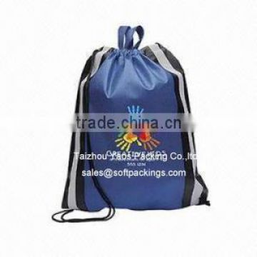 cheap backpack bag with handle, promotional polyester drawstring bag with printing