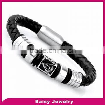 New Design unique men leather stainless steel masonic bracelets