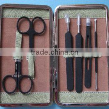 MRT-074 6pcs PU bag stainless steel with black color plastic rubber popular manicure sets