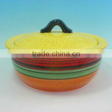 Ceramic Stripe Bowl With Lid