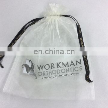 Personalized 10x15 drawstring organza bags with logo ribbon
