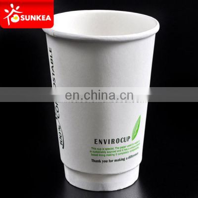 Eco friendly PLA lined 16oz double wall printed paper coffee cup