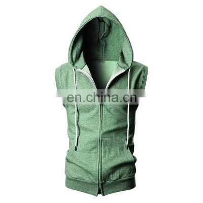 Fashionable Men's Pullover Style Gym Hoodies In blue Color sleeveless customized hoodies